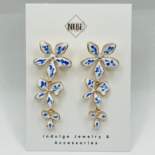 Blue Porcelain Petal Earrings