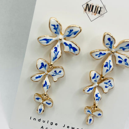 Blue Porcelain Petal Earrings